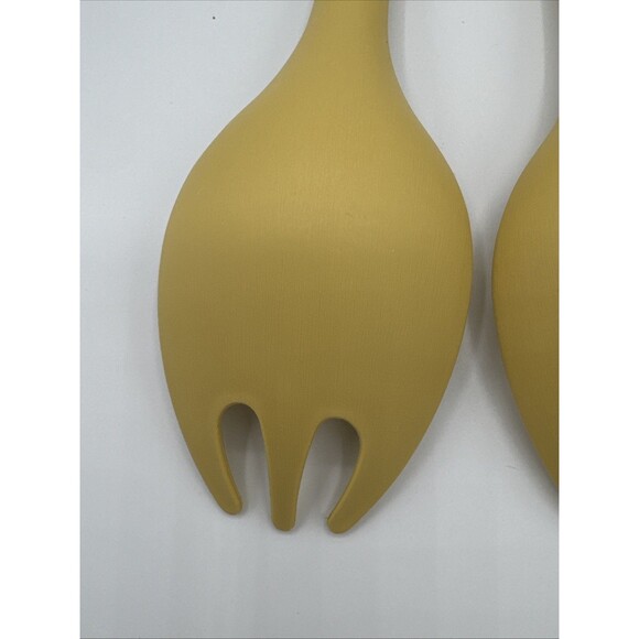 Tupperware Salad Serving Set Tongs 12" Spoons Forks 2 Golden Harvest - Picture 5 of 7